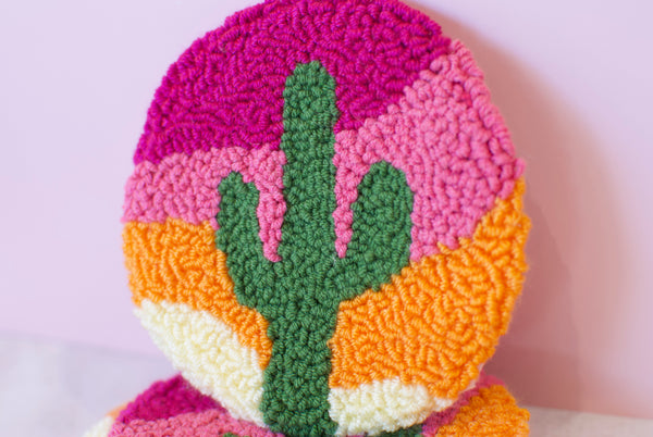 Cactus Sunset Punch Needle Mug + Candle Coaster