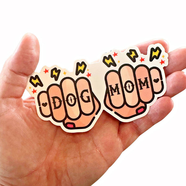 Tattoo Dog Mom Knuckles Vinyl Sticker  