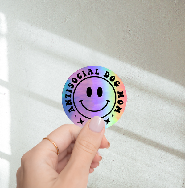 Antisocial Dog Mom Holographic Sticker