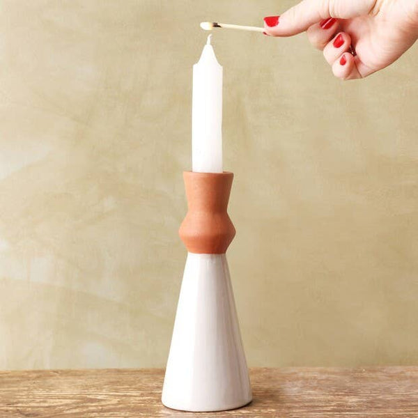 White and Terracotta Candlestick Holder