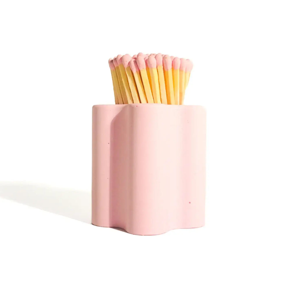 Pastel Pink Flower Vessel with Matchsticks