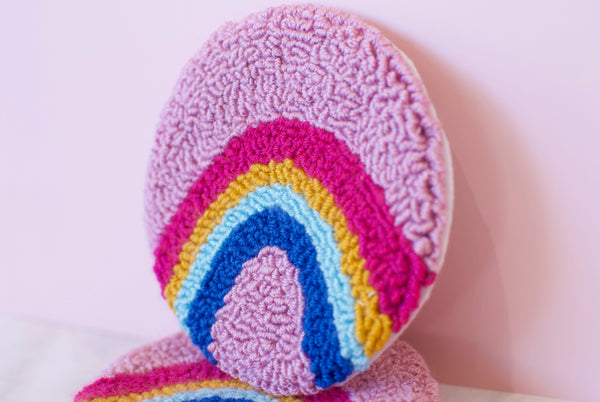 Pink Rainbow Punch Needle Mug + Candle Coaster