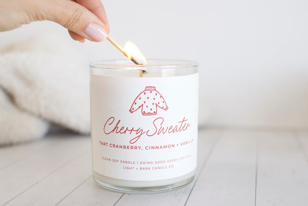 Cherry Sweater | Tart Cranberry, Cinnamon + Vanilla Soy Candle