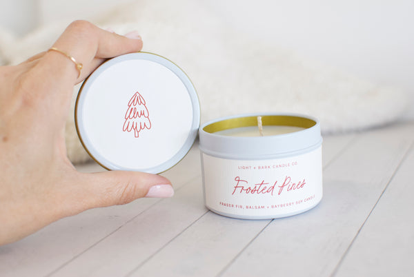 Frosted Pines | Fraser Fir, Balsam + Bayberry Tin Candle