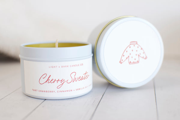 Cherry Sweater | Tart Cranberry, Cinnamon + Vanilla Tin Candle