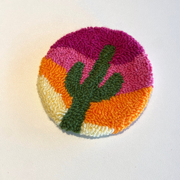 Cactus Sunset Punch Needle Mug Candle Coaster