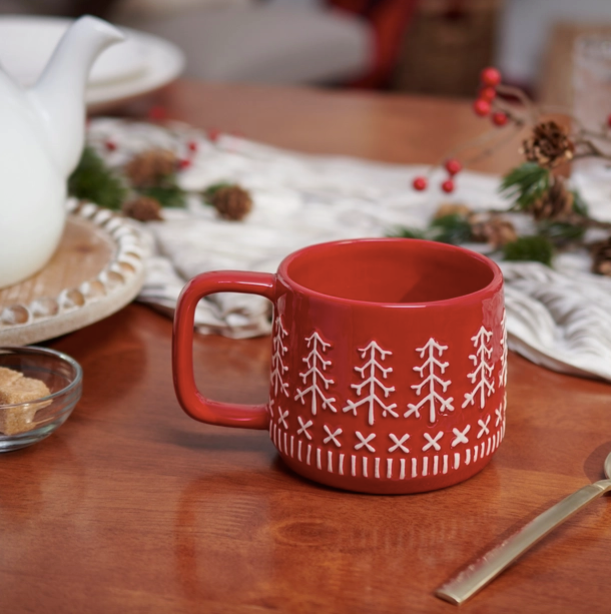 Red Nordic Tree Mug