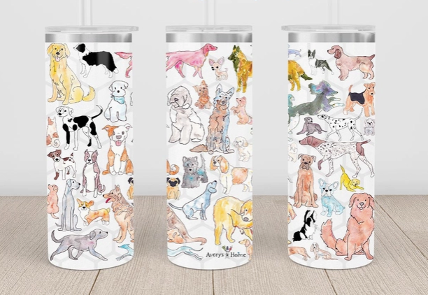 Dog Breeds Watercolor Artwork 20oz Skinny Tumbler