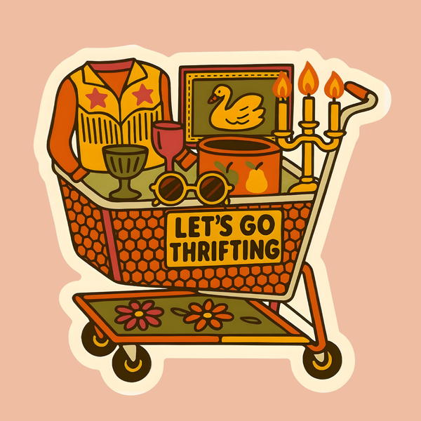 Let’s Go Thrifting Vintage Shopping Cart Sticker