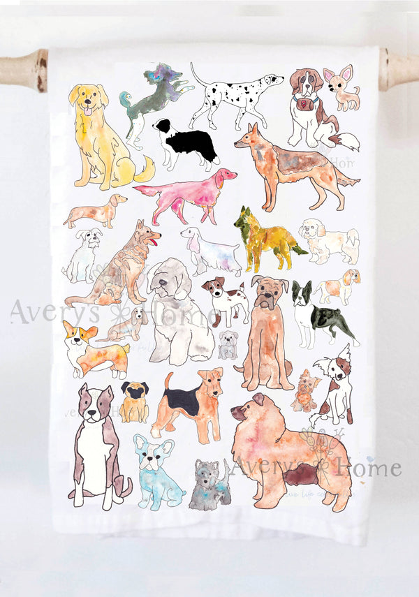 Watercolor Different Dog Breeds Kitchen Towel