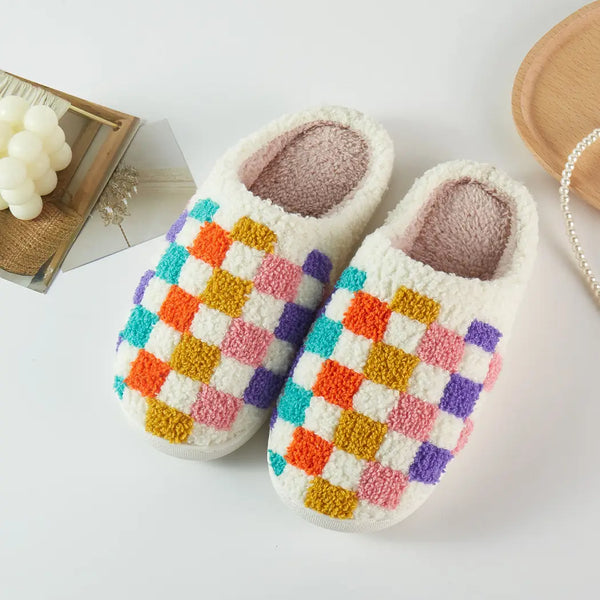 Multicolor Checkerboard Sherpa Slippers