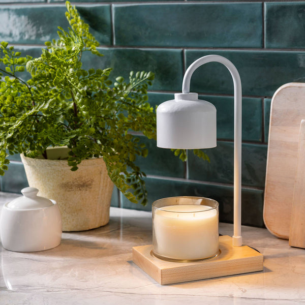 Candle Warmer Lamp - White + Wood