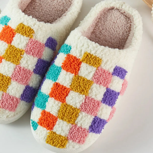 Multicolor Checkerboard Sherpa Slippers