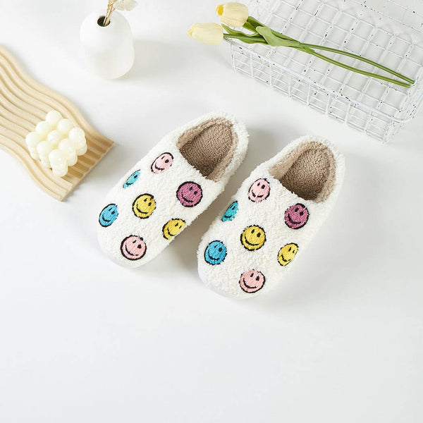 Multi-Color Happy Face Sherpa Slippers